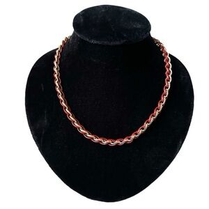 Vintage 80's Trifari Red Enamel Gold Plated Woven Layering Necklace - 24 inches